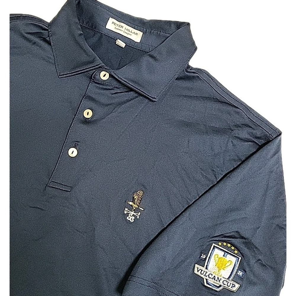 Peter Millar Summer Comfort Golf Polo‎ Shirt Sz L Navy Blue The Vulcan Cup 2024